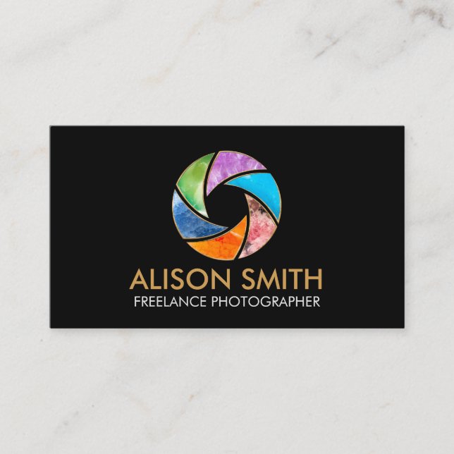Luxury Multi Gemstone Camera Shutter Business Card (Front)