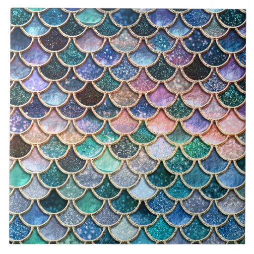 Image of Luxury multicolor Glitter Mermaid Scales Tile