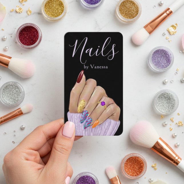 Luxury Nail Salon QR Code Modern Nail Tech Business Card (Creator Uploaded)