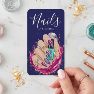 Luxury Nail Studio Navy Blue Manicurist Artist Business Card