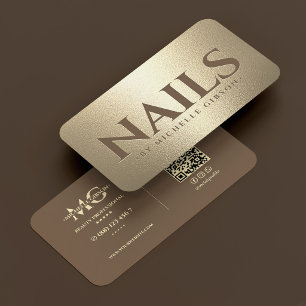 Luxury Nail Tech Studio Brown Faux Gold Business Card