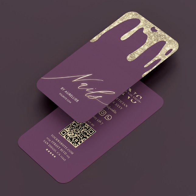 Luxury Nail Technician Purple Gold Lacquer Business Card (Luxury Nail Technician Nail Artist Purple Gold Business Card
)