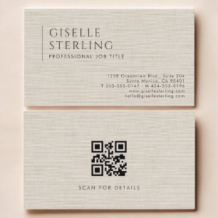 Luxury Natural Linen QR Code Business Card