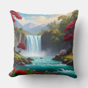 Luxury Nature Waterfall Throw Pillow -Scenic décor