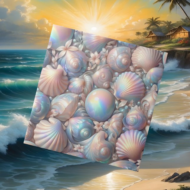 Luxury Nautical Decor | Opal Seashells Beach House Tile (Creator Uploaded)