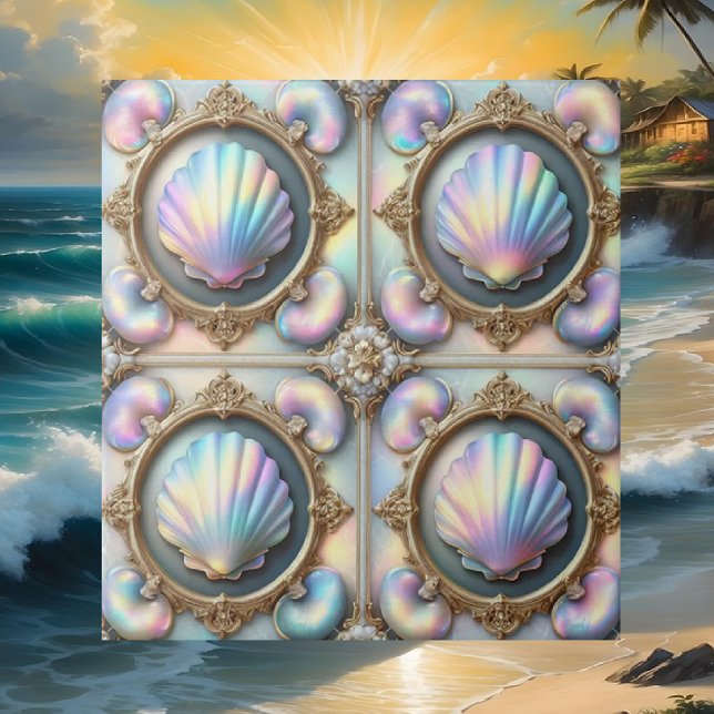 Luxury Nautical Decor | Opal Seashells Beach House Tile (Creator Uploaded)