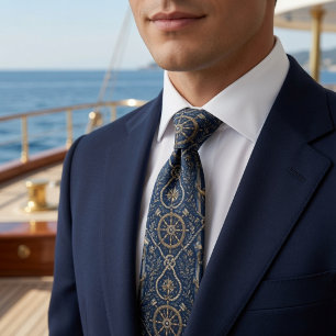 Luxury Nautical Navy Blue and Gold Anchor Tie