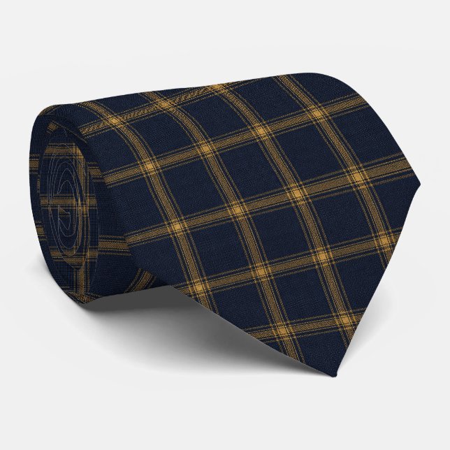 Luxury Navy and Gold Plaid Tie (Rolled)