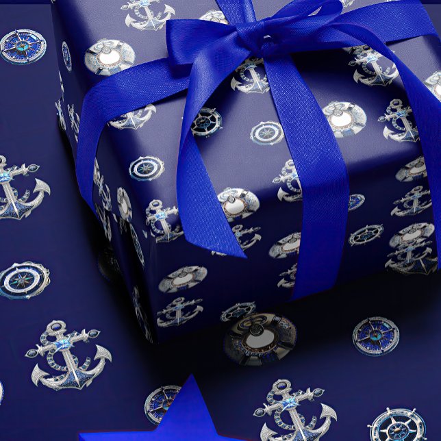 Luxury Navy and Pearl White Nautical Themed  Wrapping Paper (Creator Uploaded)
