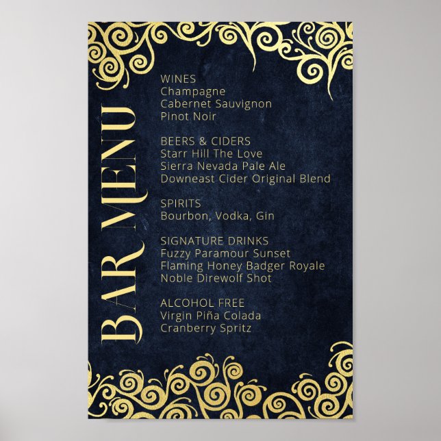  Luxury Navy Blue And Gold Flourish Winter Wedding Poster (Front)