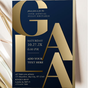 Luxury Navy Blue and Gold Gala Invitation Card