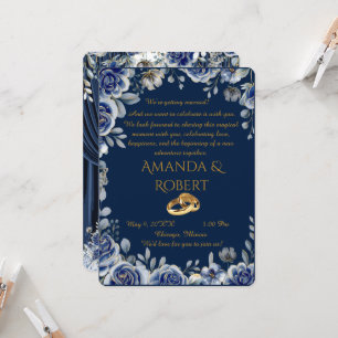 Luxury Navy Blue and Gold Wedding Invitation with 