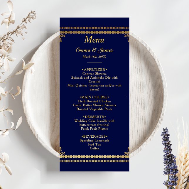 Luxury Navy Blue and Gold Wedding  Menu (Creator Uploaded)