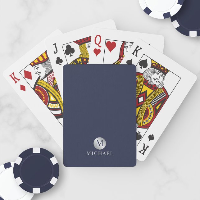 Luxury Navy Blue and Silver Personalised Monogram Playing Cards (Creator Uploaded)