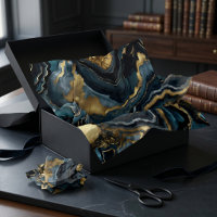 Luxury Navy Blue Black Faux Gold Marble Agate