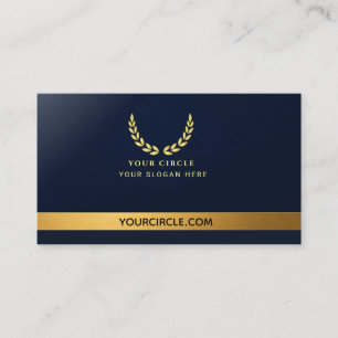 Luxury Navy Blue Faux Gold Wreath QR Code Business Card