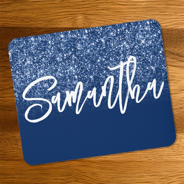 Luxury Navy Blue Glitter Ombre Personalized Mouse Mat (Creator Uploaded)
