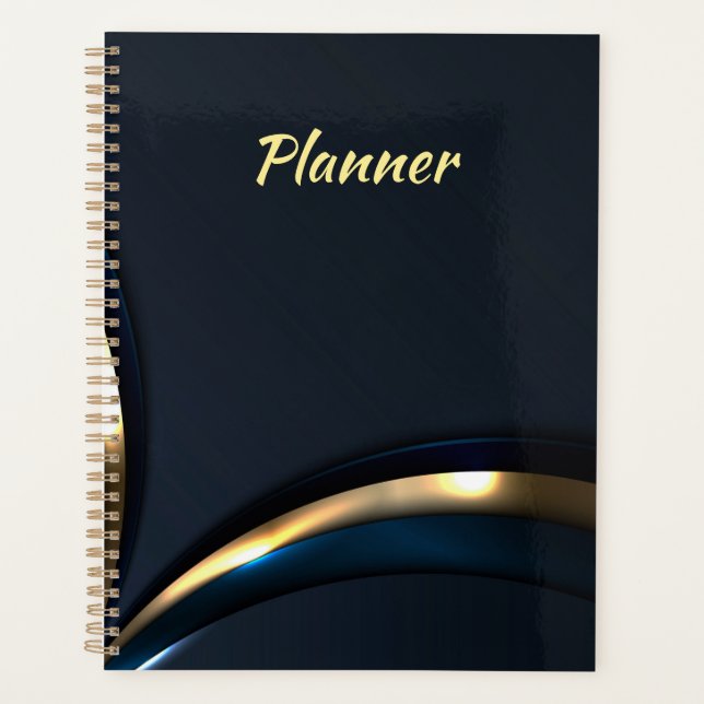 Luxury navy blue gold curve planner for men (Front)