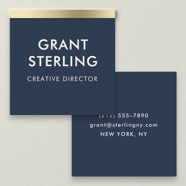 Luxury Navy Blue Gold Elegant Minimal Typography  Square Business Card (Creator Uploaded)