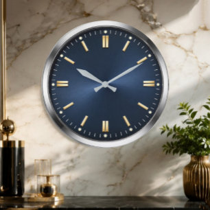 Luxury Navy Blue & Gold Elegant Minimalist Large Clock