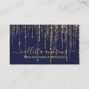 Luxury Navy Blue Gold Glitter Fringe Curtain Business Card