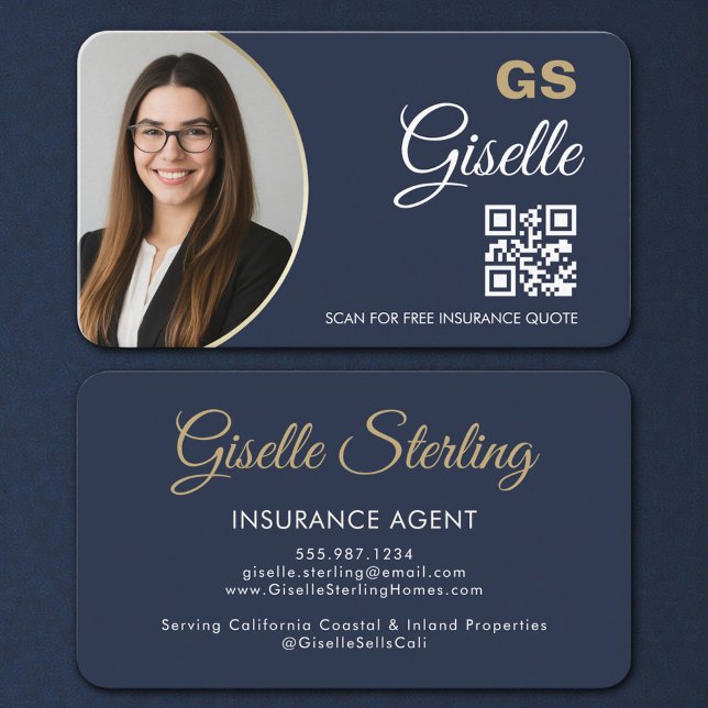Luxury Navy Blue Gold Insurance Representative Business Card (Creator Uploaded)