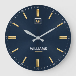 Luxury Navy Blue & Gold Minimalist Large Clock