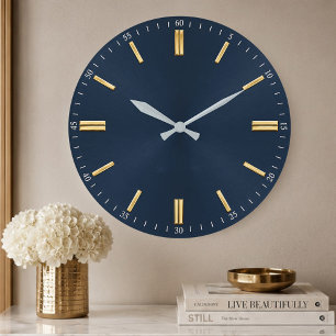 Luxury Navy Blue & Gold Minimalist Large Clock