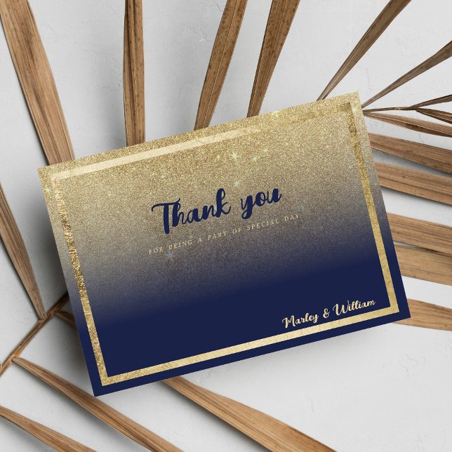 Luxury navy blue gold ombre glitter Thank You Invitation (Luxury navy blue gold ombre glitter Thank You)