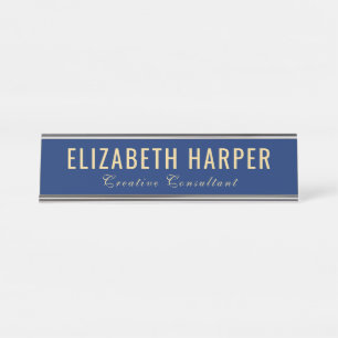 Luxury Navy Blue & Gold Professional Executive Desk Name Plate