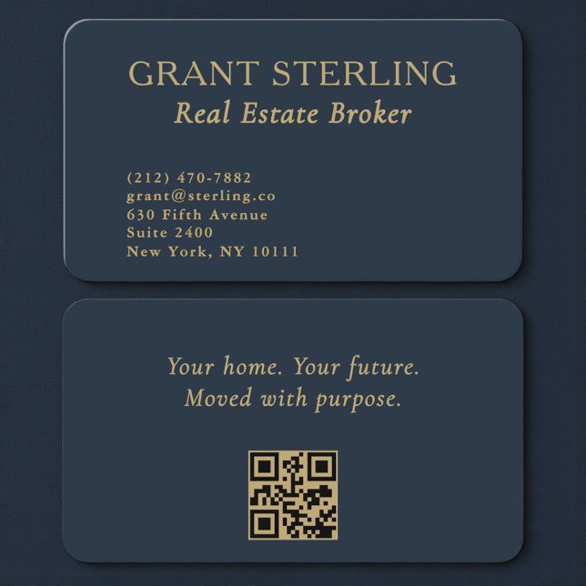 Luxury Navy Blue Gold Realtor QR Code Business Card (Creator Uploaded)