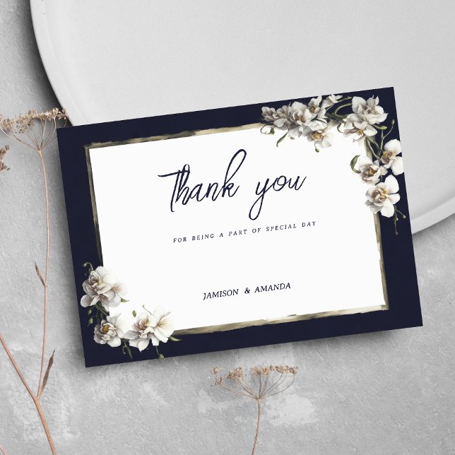 Luxury navy blue gold white orchid Thank You Invitation (Luxury navy blue gold white orchid Thank You )