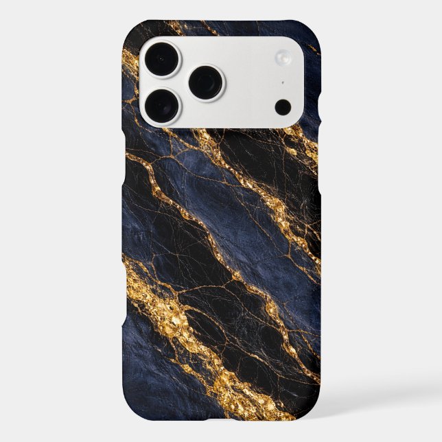 Luxury Navy Blue Marble Gold/Black Vein Phone Case (Back)
