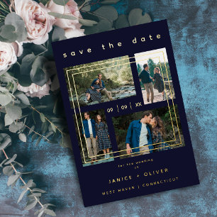 Luxury Navy Blue Minimalist Trendy Wedding Collage
