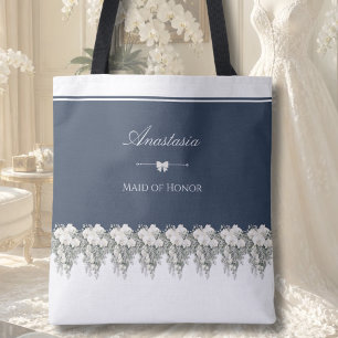 Luxury Navy Blue Orchid Maid of Honour Tote Bag