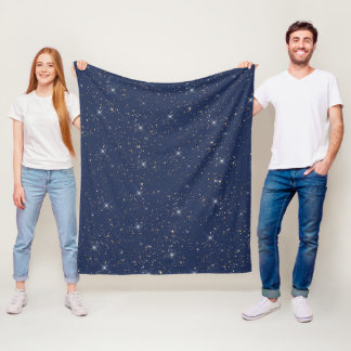 Luxury navy blue sparkle gold glitter pattern fleece blanket