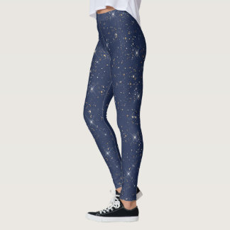 Luxury navy blue sparkle gold glitter pattern leggings