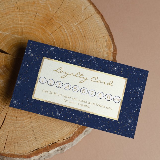 Luxury navy blue sparkle gold glitter pattern loyalty card (Luxury navy blue sparkle gold glitter pattern loyalty card)