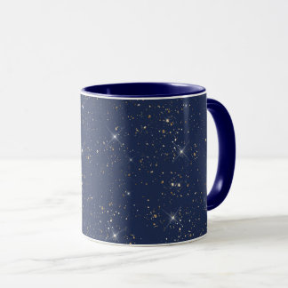 Luxury navy blue sparkle gold glitter pattern mug