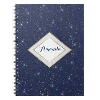 Luxury navy blue sparkle gold glitter pattern notebook