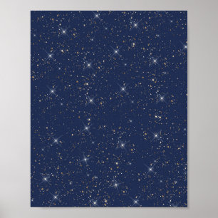 Luxury navy blue sparkle gold glitter pattern poster