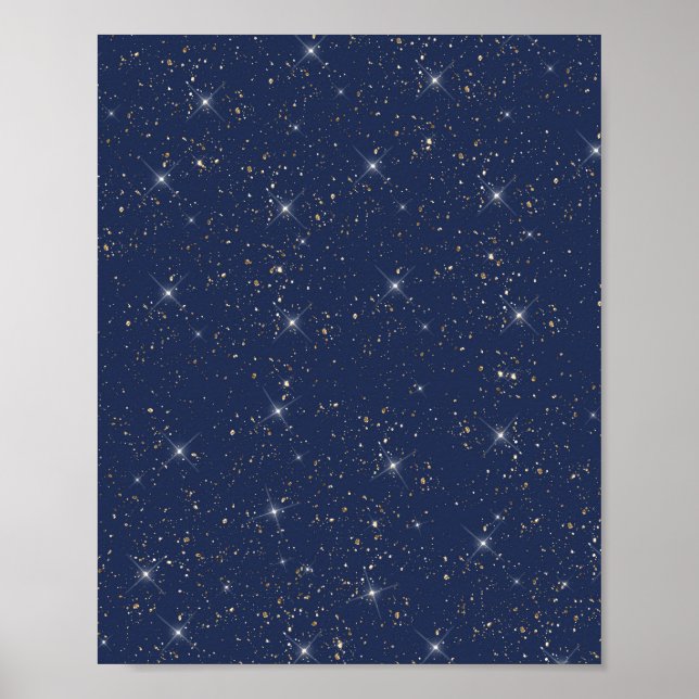 Luxury navy blue sparkle gold glitter pattern poster (Front)