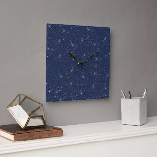 Luxury navy blue sparkle gold glitter pattern square wall clock