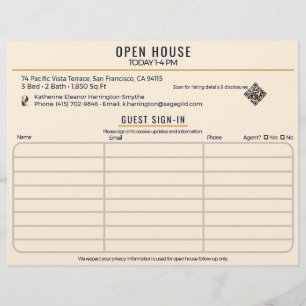 Luxury Navy & Cream Realtor Open House Sign-In Flyer