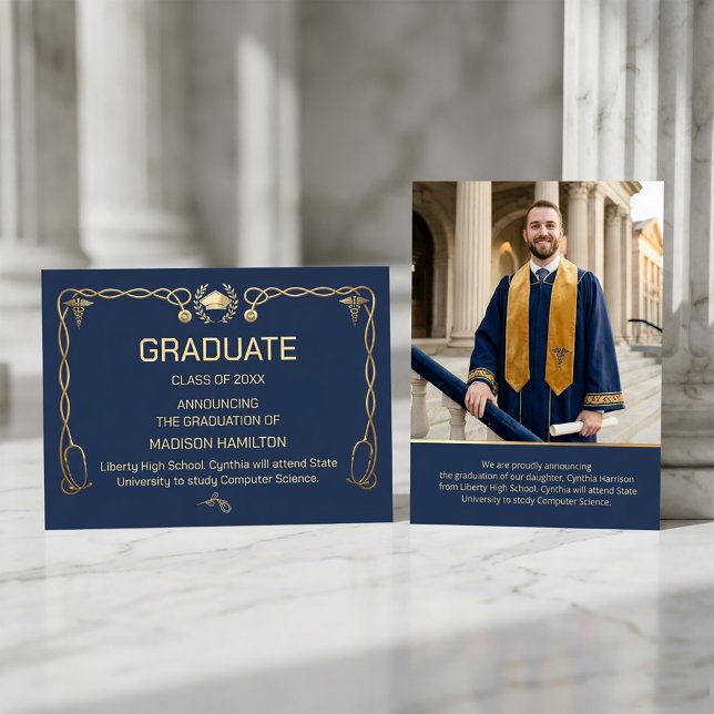 Luxury Navy & Gold Medical  Invitation (#GraduationInvitation
#MedicalGraduation
#DoctorGraduation
#LuxuryInvitation#NavyGoldDesign#Graduate)