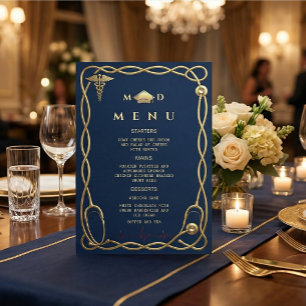 Luxury Navy & Gold Medical Menu Graduation Invitation