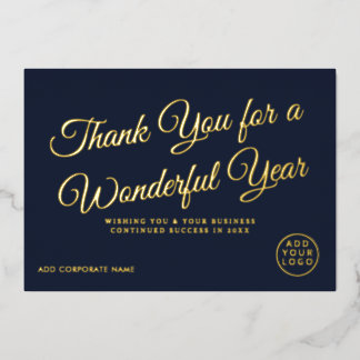 Luxury Navy Gold Typography Corporate Thank You Foil Holiday Card