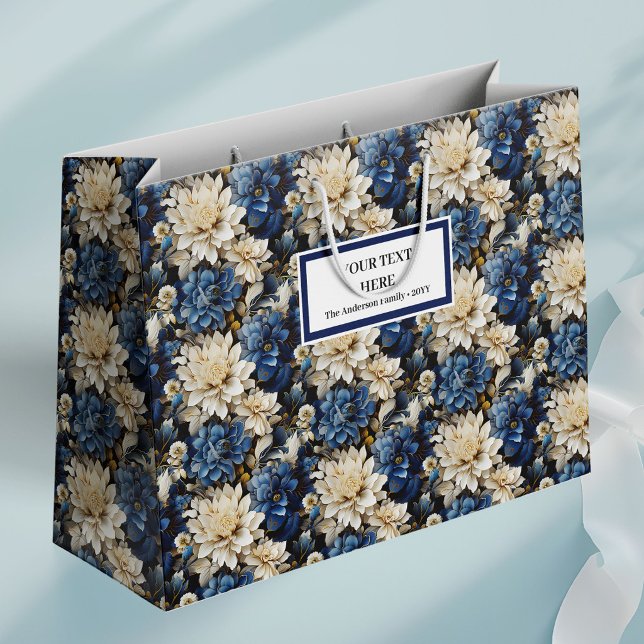 Luxury Navy Ivory White Floral Gift Packaging Bag (Luxury Navy Ivory White Floral Gift Packaging Bag)