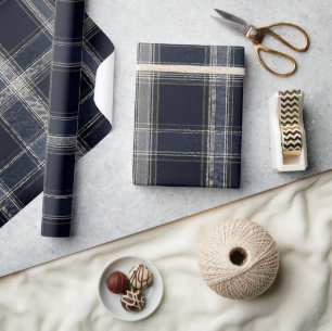 Luxury Navy & Silver Tartan Elegant Classic Plaid Wrapping Paper