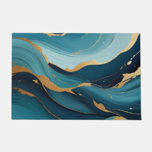 Luxury Navy Teal Gold Fluid Abstract Pattern Doormat